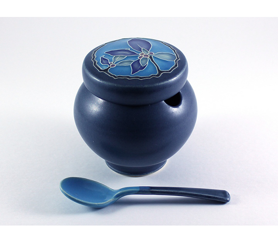 Ceramic Sugar Bowl with Berry Design and Ceramic Spoon